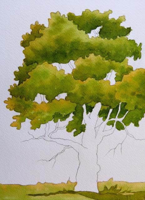 Базовое рисование дерева акварелью - шаг 2